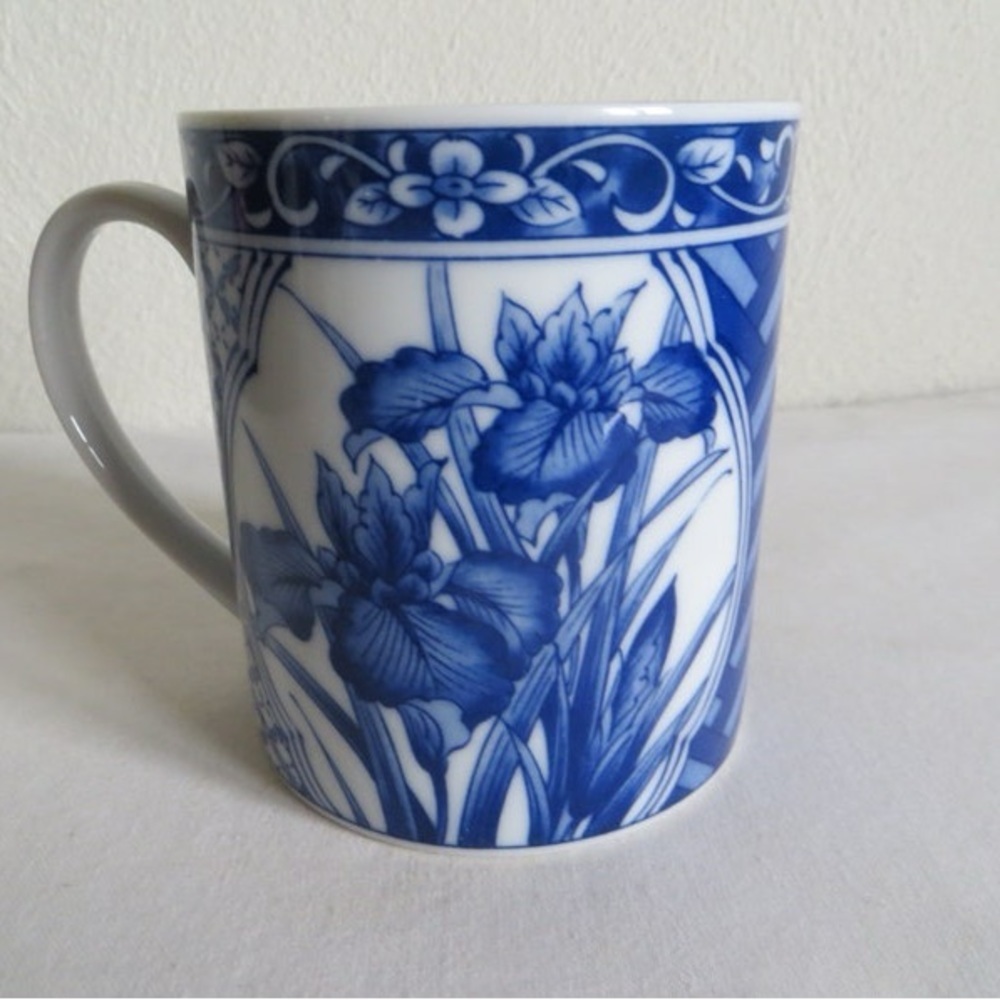 Vintage Blue Iris Porcelain Mug